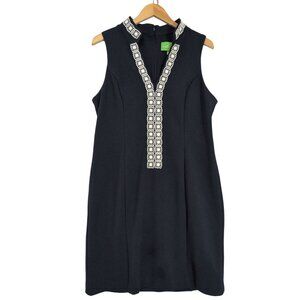 Pappagallo Sheath Dress‎ Womens 12 Blue Lace Trim Sleeveless Career Preppy